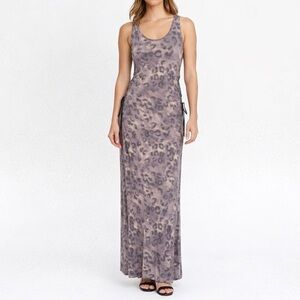 GUESS Leopard Print Lace Up Ribbed Knit Maxi Summer Dress Pink Grey Boho Grunge
